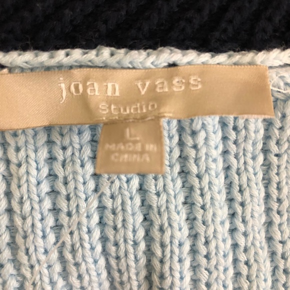 Joan Vass Blue V-Neck Knitted Sweater Large - Picture 4 of 8